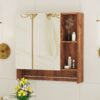 Wall Mounted Bathroom Storage Cabinet With Mirror Door, Medicine Cabinet, Over The Toilet Storage Cabinet With Shelves And Towel Rack - Walnut Brown - Image 6