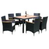 7 Piece Outdoor Patio Wicker Dining Set Patio Wicker Furniture Dining Set - Black / Cream - Image 18