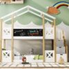 Twin Over Twin House Bunk Bed With White Storage Staircase And Blackboards - White - Image 21