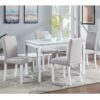 5 Piece Wooden Dining Table Set With Rectangular Table And 4 Upholstered Chairs Dining Room Set With Crystal Decoration For Kitchen Or Dining Room - Light Gray / White - Image 5