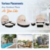 Outdoor Rattan Daybed Sunbed With Retractable Canopy Wicker Furniture, Round Outdoor Sectional Sofa Set - Black Wicker Furniture Clamshell Seating With Washable Cushions, Backyard, Porch - Beige - Image 11