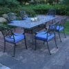Rectangular 6 Person 84.25" Long Dining Set With Cushions - Gray / Navy - Image 10