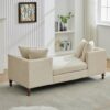 Chenille Upholstered Chaise Lounge With Nailheads, Sleeper Sofa Couch With 4 Throw Pillows & 2 Bolsters, Daybed With Rubberwood Legs - Beige - Image 16