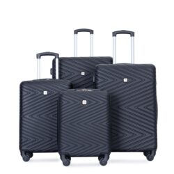Luggage 4 Piece Lightweight Suitcase With Rotating Wheels, 24" And 28" With Tsa Lock, (16/20/24/28) - Black