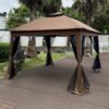 Outdoor 11X 11Ft Pop Up Gazebo Canopy With Removable Zipper Netting, 2 Tier Soft Top Event Tent, Suitable For Patio Backyard Garden Camping Area With 4 Sandbags - Brown - Image 9