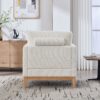 Wide Modern Farmhouse Performance Accent Chair With Natural Wood Legs, Wood Base Reading Armchair Single Sofa With 2 Bolster Pillows For Living Room Offices And Lounge - Ivory - Image 7