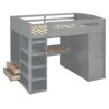 Full Size Loft Bed With Desk, Wardrobes, 4 Drawers And 4 Shelves - Gray - Image 6