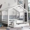 Twin House Bed With Blackboard And Drawers, 2 Assembly Options - White - Image 19