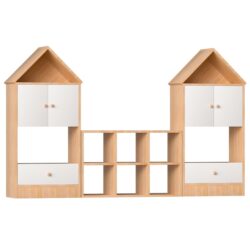 Versatile Children's Bookshelf With House Shaped Design Multifunctional Storage For Books And Toys - Natural Wood