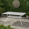 Celestine - Outdoor Cast Aluminum Dining Table With Floral Lattice Design And Umbrella Holder - White - Image 2