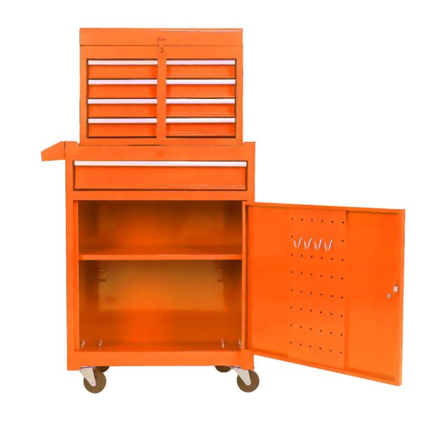 Rolling Tool Chest, 5 Drawer Tool Box Organizer With Lockable Wheels & Sliding Drawers & Detachable Top & Adjustable Shelf, Tool Storage Cabinet For Garage Workshop - Orange