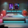 Full Size Upholstered Platform Bed With A Hydraulic Storage System, LED And USB Charging (Without Mattress) - Gray - Image 10