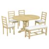 Topmax - 6 Piece Farmhouse Extendable Pedestal Dining Table Set With 18Inch Removable Leaf, Bench And 4 Ladder Back Dining Chairs - Natural - Image 7