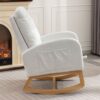 Accent Rocking Chair With Footrest High Back Rubber Wood Rocking Legs Bedroom Living Space - White - Image 4