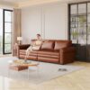 Pull Out Sofa Bed, 3 In 1 Faux Leather Convertible Sleeper Sofa With Nailhead Trim & Rolled Arm Multifunctional Sofa Bed For Living Room - Light Brown - Image 13
