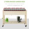 Outsunny - Raised Garden Bed, 47" x 22" x 33", Elevated Wooden Planter Box With Lockable Wheels, Storage Shelf, And Bed Liner For Backyard, Patio - Natural - Image 6