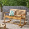Outdoor Rocking Loveseat With Acacia Wood Frame - Natural - Image 2