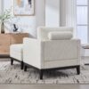 Farmhouse Upholstered Accent Chair With Ottoman, Wood Base, Reversible Lid Coffee Table For Living Room Or Office - Ivory - Image 6