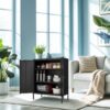 Kitchen Buffet Server Table Accent Sideboard Cupboard Server Buffet Console Table With Doors Cabinet - Black - Image 3