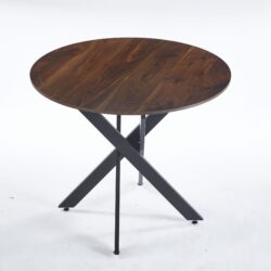 Dining Table With Cross Metal Leg And MDF Top, Modern Space Saving Kitchen Table For Living Room, Round Table - Black / Dark Walnut