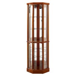 6 Shelf Lighted Corner Curio Cabinet With Adjustable Tempered Glass Shelves And Mirror Back (E26 Light Bulb Not Included) - Oak