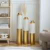Modern Droplet Shaped Floor Vase Set Honeycomb Design, 3 Piece Metal Decorative Vases For Home Interior Display - Gold / White - Image 16