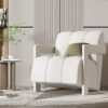 Modern Minimalist Leisure Armchair With L Shaped Armrests For Living Room - White - Image 7