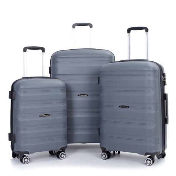 Hardshell Suitcase Spinner Wheels Pp Luggage Sets Lightweight Durable Suitcase With Tsa Lock, 3 Piece Set (20/24/28) - Gray