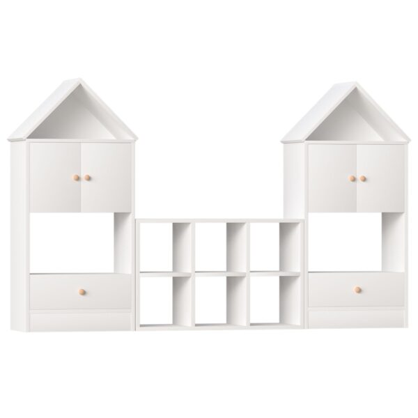 Versatile Children's Bookshelf With House-Shaped Design Multifunctional Storage - White