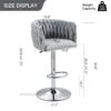 360 Degree Swivel Bar Stools Adjustable Counter Height Bar Chairs With Woven Back & Footrest, Silver Chromed Bar Stools For Kitchen Island (Set of 2) - Gray - Image 11
