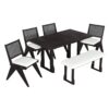 Modern 6 Piece Extendable Dining Table Set With 4 Wicker Back Upholstered Dining Chairs And Long Bench, 2 Removable Leaf - Espresso - Image 8