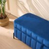 Wide Upholstered Velvet Storage Soft Bench Footstool Ottoman End Of Bed With Metal Legs, Foot Rest For Living Room, Entryway And Bedroom - Black / Navy - Image 6