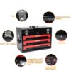 20'' Portable 3 Drawer Steel Toolbox, 4 Layers Of Tools With Metal Latches, With Top Storage Tray And Carrying Handle, Multi Function Tool Storage For Garage, Home, Or Workbench - Black / Red - Image 5