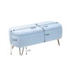 Storage Ottoman Bench For End Of Bed Gold Legs, Modern Gray Faux Fur Entryway Bench Upholstered Padded With Storage For Living Room Bedroom - Blue - Image 3