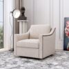 360 Degree Swivel Armchair Cotton Linen Skin - Friendly Fabric Ergonomic Design Brass Nail Decorative Armchair Living Room Chairs Bedroom Chairs Living Room Chairs Black Legs Suitable For Indoor Homes - White - Image 2