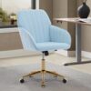 Adjustable Office Chair, Ergonomic Swivel Chair With Golden Base, Comfortable For Long Sitting - Baby Blue - Image 4