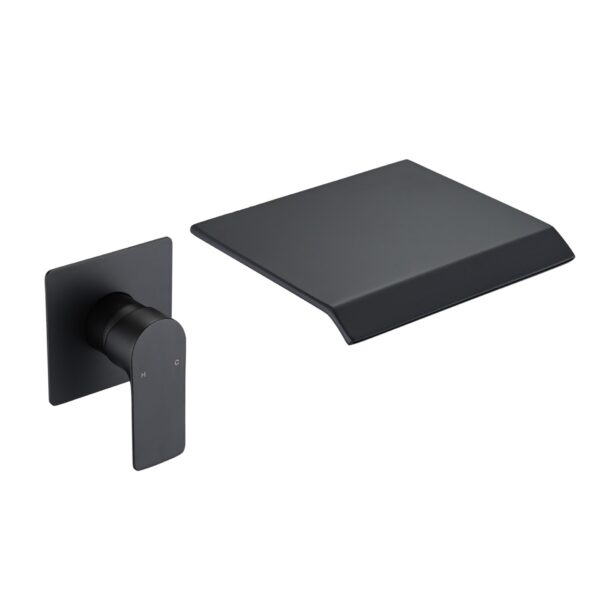 Modern Wall Mount Bathtub Faucet With Waterfall Tub Spout And Single Handle Stainless Steel - Matte Black