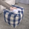 Connor - Checkered Square Pouf Ottoman And Floor Cushion - Ivory / Navy - Image 5