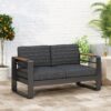 Loveseat With Slat Paneling And Aluminum Frame - Black - Image 2
