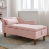 Chaise Lounge Indoor, Velvet Lounge Chair For Bedroom With Storage & Pillow, Modern Upholstered Rolled Arm Chase Lounge For Sleeping With Nailhead Trim For Living Room Bedroom Office - Pink - Image 5