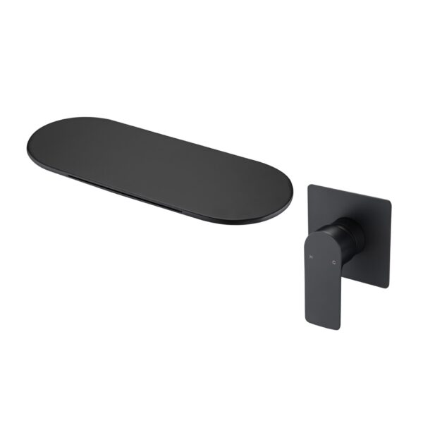 Modern Wall Mount Bathtub Faucet With Single Handle And Waterfall Spout - Matte Black
