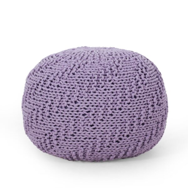 Bordeaux - Knitted Cotton Round Pouf Ottoman - Lavender