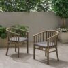 Outdoor Wooden Dining Chairs With Cushions, (Set of 2) - Dark Gray / Gray - Image 5