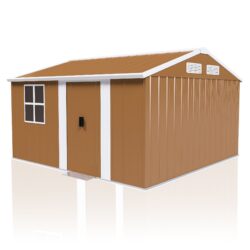 Heavy Duty Metal Storage Shed With Windows And Lockable Door Weatherproof Outdoor Garden Shed - Brown