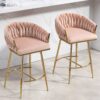 Counter Height Bar Stools Kitchen Island Counter Bar Stool With Hand - Wave Back, Golden Chromed Base And Footrest (Set of 2) - Pink - Image 8