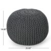 Bordeaux - Knitted Cotton Round Pouf Ottoman - Gray - Image 3