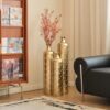 Floor Metal Vases Decorated White Metal Vases (Set of 3) Gorgeous Home Decoration Large Glazed Metal Vases - Golden - Image 19