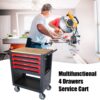 4 Drawers Multifunctional Tool Cart With Wheels And Wooden Top - Black / Red - Image 9