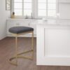 Counter Stool With Upholstered Seat, Metal Base - Charcoal / Antique Gold - Image 2