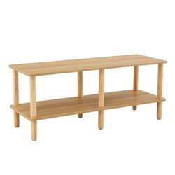 Modern Double Deck TV Cabinet Is Suitable For Living Room, Rectangular Center Table With Open Storage Shelf, Rounded Rubberwood Legs, Stable And Durable - Burly Wood